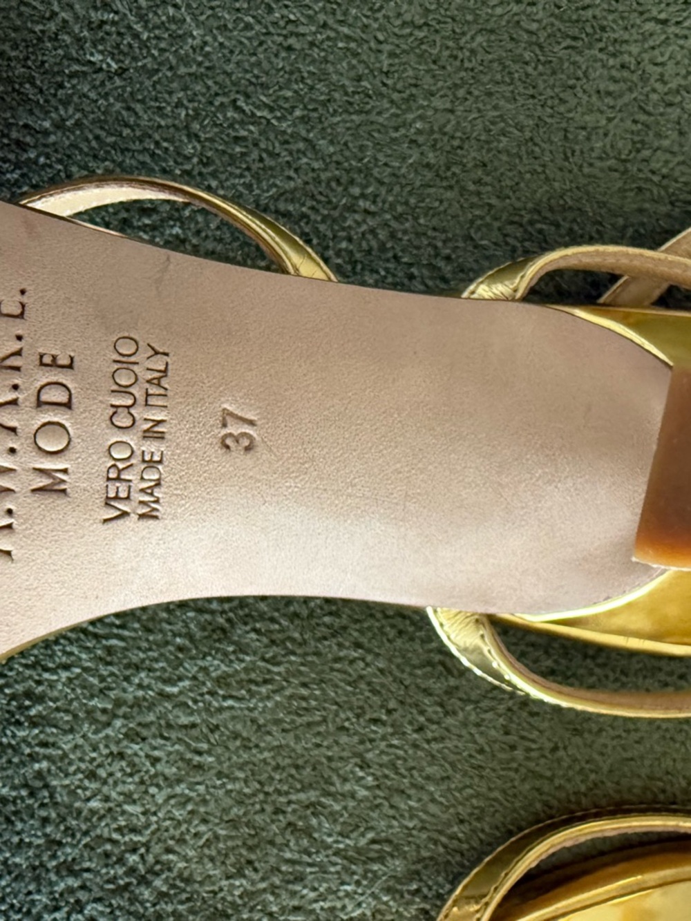 A.W.A.K.E. Mode Gold Metallic Strappy Square-Toe Sandals - Picture 5 of 5